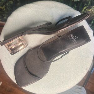 Vintage Fendi size 37 Elegant Black Sandals with Unique Heel Design